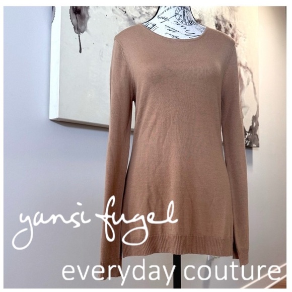 Yansi Fugel Women’s Crew Neck Sweater. Camel (Tan). Medium - Picture 9 of 9